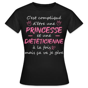 cadeau marrant femme princesse diététicienne - T-shirt Femme - noir - Devant - AI Model Female 172 dark (172cm)