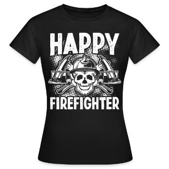 Feuerwehrmann Happy Firefighter Feuerwehr Brigade - Frauen T-Shirt - Schwarz - Vorne - AI Model Female 172 dark (172cm)
