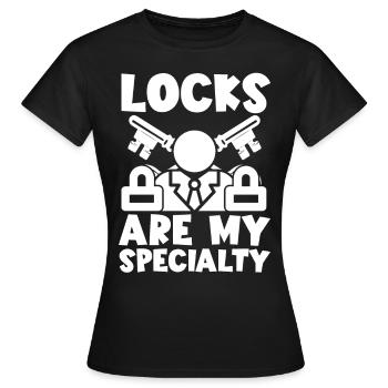 Les serrures de casier sont ma spécialité serrurier - T-shirt Femme - noir - Devant - AI Model Female 172 dark (172cm)