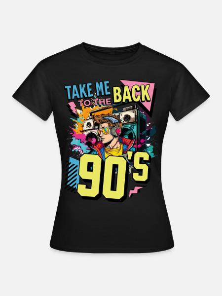 90s 90er Jahre Musik Ghettoblaster Kopfhörer Party - Dame-T-shirt - sort