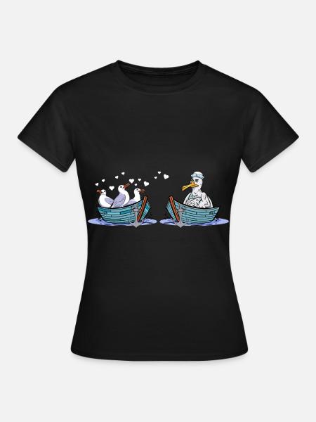 Möwen Boot Seemänner Liebe Seevögel Valentin - Frauen T-Shirt - Schwarz
