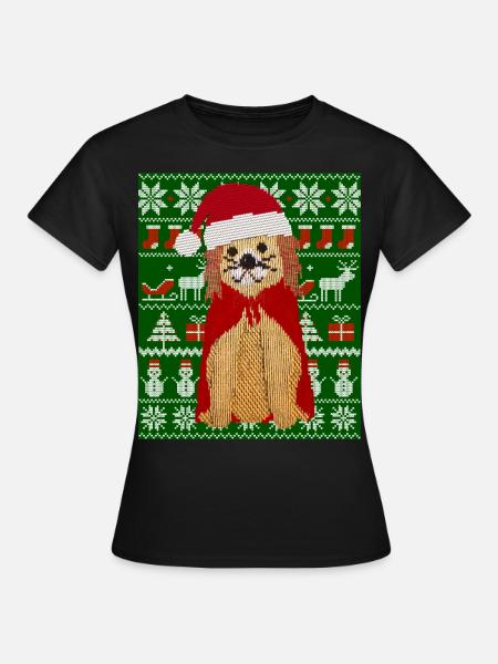 Gestrickter Hund als Weihnachtsmann Ugly Christmas - Frauen T-Shirt - Schwarz