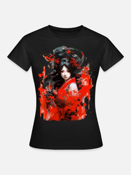 Chinesische Anime-Malerei - Frauen T-Shirt - Schwarz