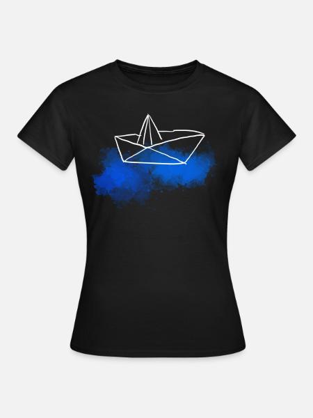 Watercolor boat water holiday sailing Origami boat - Women's T-Shirt - black