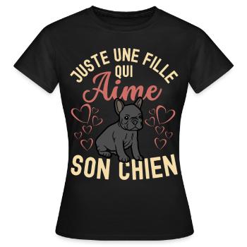 Amant de bouledogue français mignon kawaii - T-shirt Femme - noir - Devant - AI Model Female 172 dark (172cm)