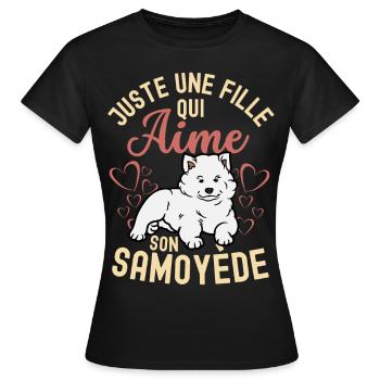 Amant de chiot Samoyède mignon Kawaii - T-shirt Femme - noir - Devant - AI Model Female 172 dark (172cm)