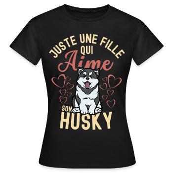 Amant husky mignon kawaii - T-shirt Femme - noir - Devant - AI Model Female 172 dark (172cm)
