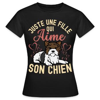Mignon Biewer Terrier Chiot Kawaii - T-shirt Femme - noir - Devant - AI Model Female 172 dark (172cm)