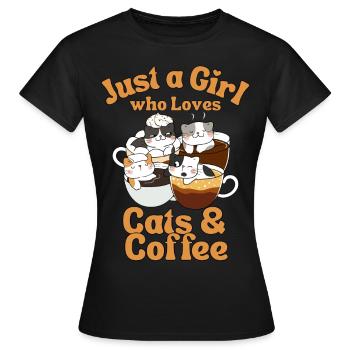 Kaffee Katze kawaii Kaffee und Katzen Liebhaber - Frauen T-Shirt - Schwarz - Vorne - AI Model Female 172 dark (172cm)