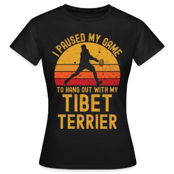Tennis et terriers tibétains - T-shirt Femme - noir - Devant - AI Model Female 172 dark (172cm)