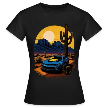 Muscle-Car in der Wüste - Frauen T-Shirt - Schwarz - Vorne - AI Model Female 172 dark (172cm)