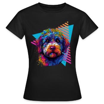 Lagotto Romagnolo 80er Jahre Stil - Frauen T-Shirt - Schwarz - Vorne - AI Model Female 172 dark (172cm)