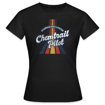 Vintage Retro Chemtrail Pilot Parody Shirt - Frauen T-Shirt - Schwarz - Vorne - AI Model Female 172 dark (172cm)