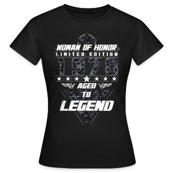 Femme d’honneur Anniversaire 1978 Cadeau de camouflage - T-shirt Femme - noir - Devant - AI Model Female 172 dark (172cm)