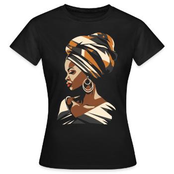 African Woman Africa Head Scarf Kente Headwrap - Women's T-Shirt - black - Front - AI Model Female 172 dark (172cm)