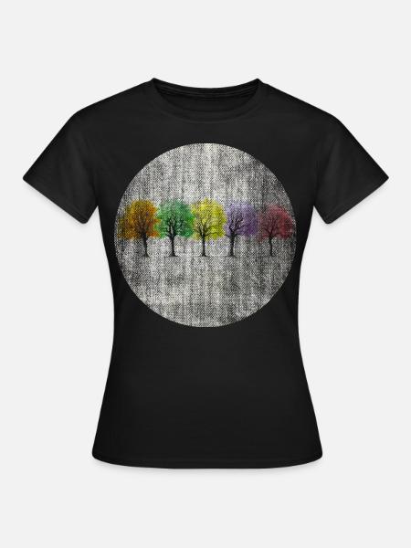 Bunte Bäume retro bunt - Frauen T-Shirt - Schwarz
