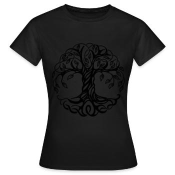 Nordischer Lebensbaum mit verknotenden Wurzeln - Frauen T-Shirt - Schwarz - Vorne - AI Model Female 172 dark (172cm)