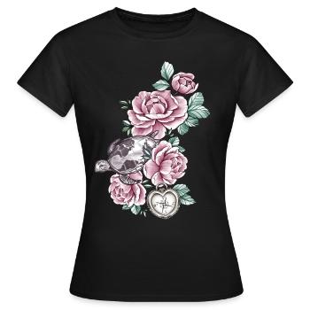 Schildkröte Atlantik Vintage Rosen Kompass Herz - Frauen T-Shirt - Schwarz - Vorne - AI Model Female 172 dark (172cm)