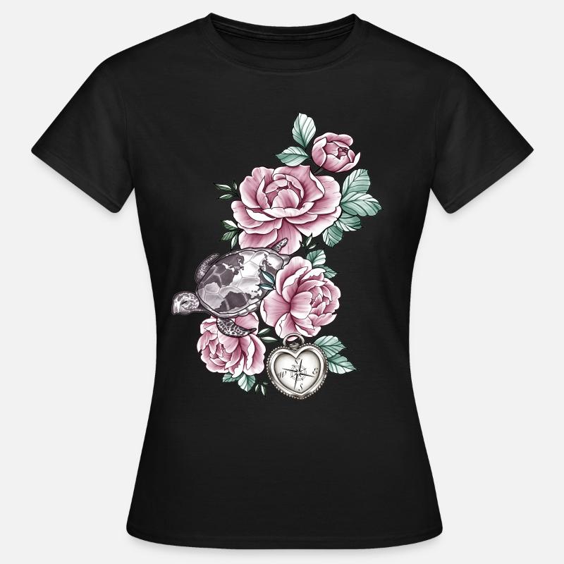 Turtle Atlantic Vintage Roses Compass Heart - Women's T-Shirt - black