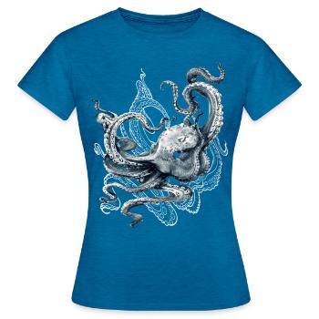 Octopus Realistic Blue Ocean Octopus Squid - Women's T-Shirt - antique blue sapphire heather - Front - AI Model Female 172 dark (172cm)