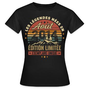 Août 2014 Cadeau Anniversaire Aout 2014 August - T-shirt Femme - noir - Devant - AI Model Female 172 dark (172cm)
