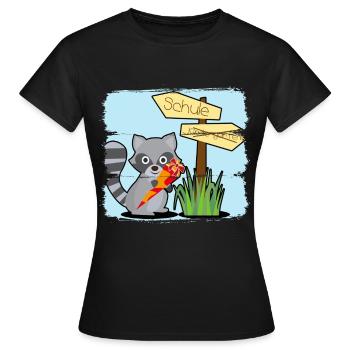 Sac de bonbons de raton laveur d'inscription scolaire - T-shirt Femme - noir - Devant - AI Model Female 172 dark (172cm)