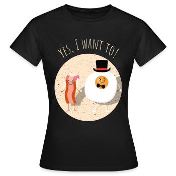 Speck Bacon Ei Lecker Essen Hochzeit Heiraten - Frauen T-Shirt - Schwarz - Vorne - AI Model Female 172 dark (172cm)