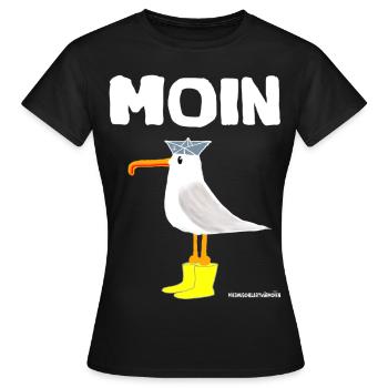 Moin Möwe mit Gummistiefel Miesmuschelartwuermchen - Frauen T-Shirt - Schwarz - Vorne - AI Model Female 172 dark (172cm)