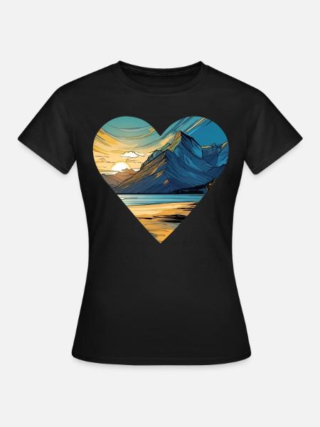 Montagnes au coucher du soleil IV en forme de coeur - T-shirt Femme - noir