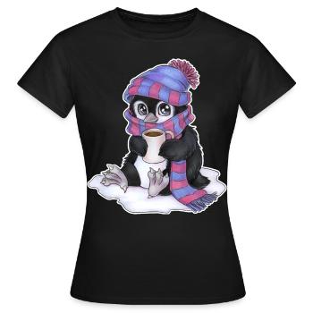 Niedlicher Chibi Pinguin mit Schal und Mütze - Frauen T-Shirt - Schwarz - Vorne - AI Model Female 172 dark (172cm)