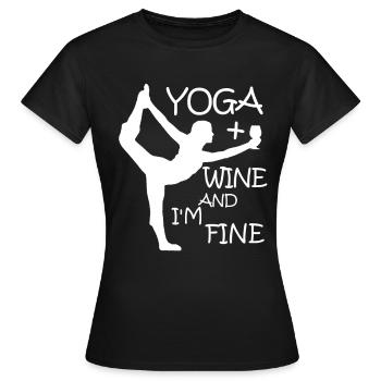 Yoga + vin et je vais bien - chemise de yoga - T-shirt Femme - noir - Devant - AI Model Female 172 dark (172cm)