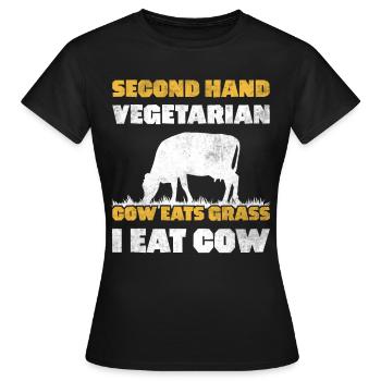 Second Hand Vegetarian Cow Eats Grass - Women's T-Shirt - black - Front - AI Model Female 172 dark (172cm)