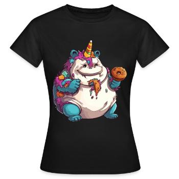 Licorne, graisse et surpoids licorne arc-en-ciel - T-shirt Femme - noir - Devant - AI Model Female 172 dark (172cm)