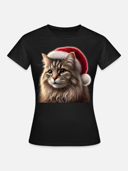 Christmas Cat - Frauen T-Shirt - Schwarz