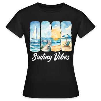 Découvrez l’atmosphère de la navigation en bord de mer - T-shirt Femme - noir - Devant - AI Model Female 172 dark (172cm)
