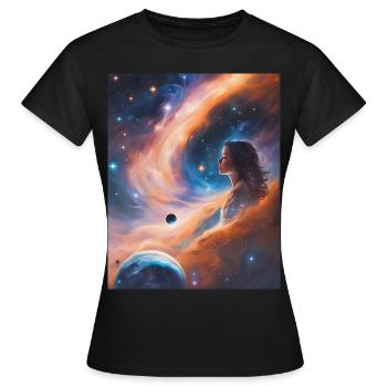 La déesse transcende dans la poussière d’étoiles - T-shirt Femme - noir - Devant - AI Model Female 172 dark (172cm)