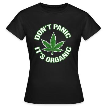 Weed, Chanvre, Feuille, Fumée - Pas de panique, c’est bio - T-shirt Femme - noir - Devant - AI Model Female 172 dark (172cm)