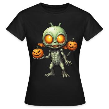 Halloween - Außerirdischer Grusel mit Kürbis - Frauen T-Shirt - Schwarz - Vorne - AI Model Female 172 dark (172cm)