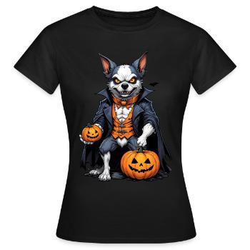Halloween - Hund Grusel mit Kürbis - Frauen T-Shirt - Schwarz - Vorne - AI Model Female 172 dark (172cm)