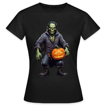 Halloween - Zombie Horror Grusel mit Kürbis - Frauen T-Shirt - Schwarz - Vorne - AI Model Female 172 dark (172cm)