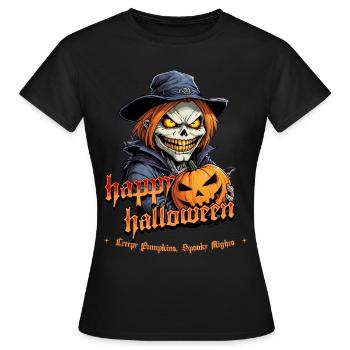 Sorcière d’Halloween citrouille effrayante avec des extrémités lumineuses - T-shirt Femme - noir - Devant - AI Model Female 172 dark (172cm)