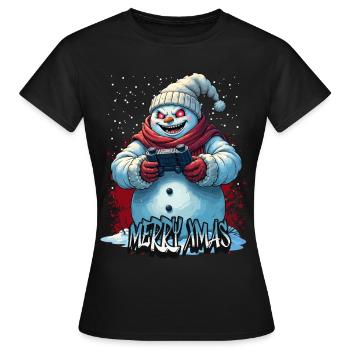 Méchant Noël Gamer Bonhomme de neige Joyeux Noël - T-shirt Femme - noir - Devant - AI Model Female 172 dark (172cm)