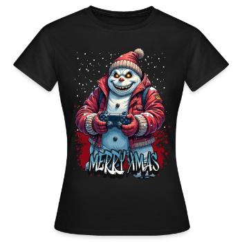 Méchant Noël Gamer Bonhomme de neige Joyeux Noël - T-shirt Femme - noir - Devant - AI Model Female 172 dark (172cm)