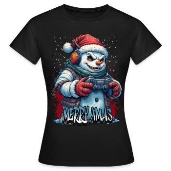 Méchant Noël Gamer Bonhomme de neige Joyeux Noël - T-shirt Femme - noir - Devant - AI Model Female 172 dark (172cm)