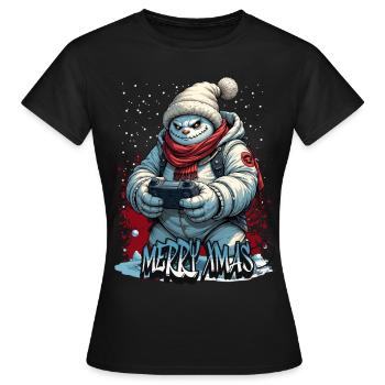 Méchant Noël Gamer Bonhomme de neige Joyeux Noël - T-shirt Femme - noir - Devant - AI Model Female 172 dark (172cm)