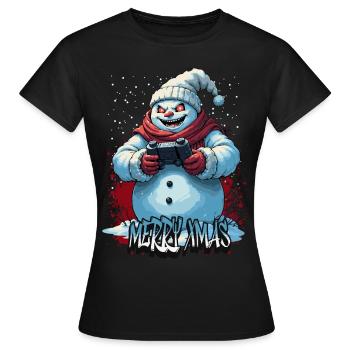 Méchant Noël Gamer Bonhomme de neige Joyeux Noël - T-shirt Femme - noir - Devant - AI Model Female 172 dark (172cm)