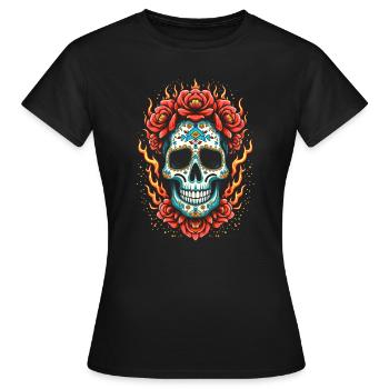 Mexikanischer Totenkopf Día De Muertos Sugar Skull - Frauen T-Shirt - Schwarz - Vorne - AI Model Female 172 dark (172cm)