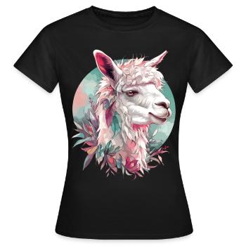Alpaga Lama Nature animale Zoo Andes Inca Art coloré - T-shirt Femme - noir - Devant - AI Model Female 172 dark (172cm)