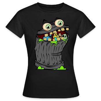 trash poubelle bande dessin animé dessin animé image enfants - T-shirt Femme - noir - Devant - AI Model Female 172 dark (172cm)