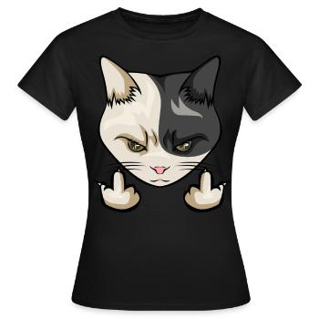 cat katzen mittelfinger wichser middlefinger stink - Frauen T-Shirt - Schwarz - Vorne - AI Model Female 172 dark (172cm)